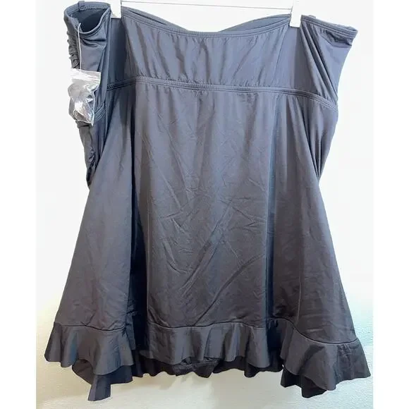 A.N.A A New Approach HALTER Shirred ONE-piece Swimdress BLACK Plus Size 24 NWOT - Picture 4 of 8